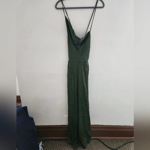 Anthropologie Olive Green Satin Jumpsuit - Picture 4 of 9